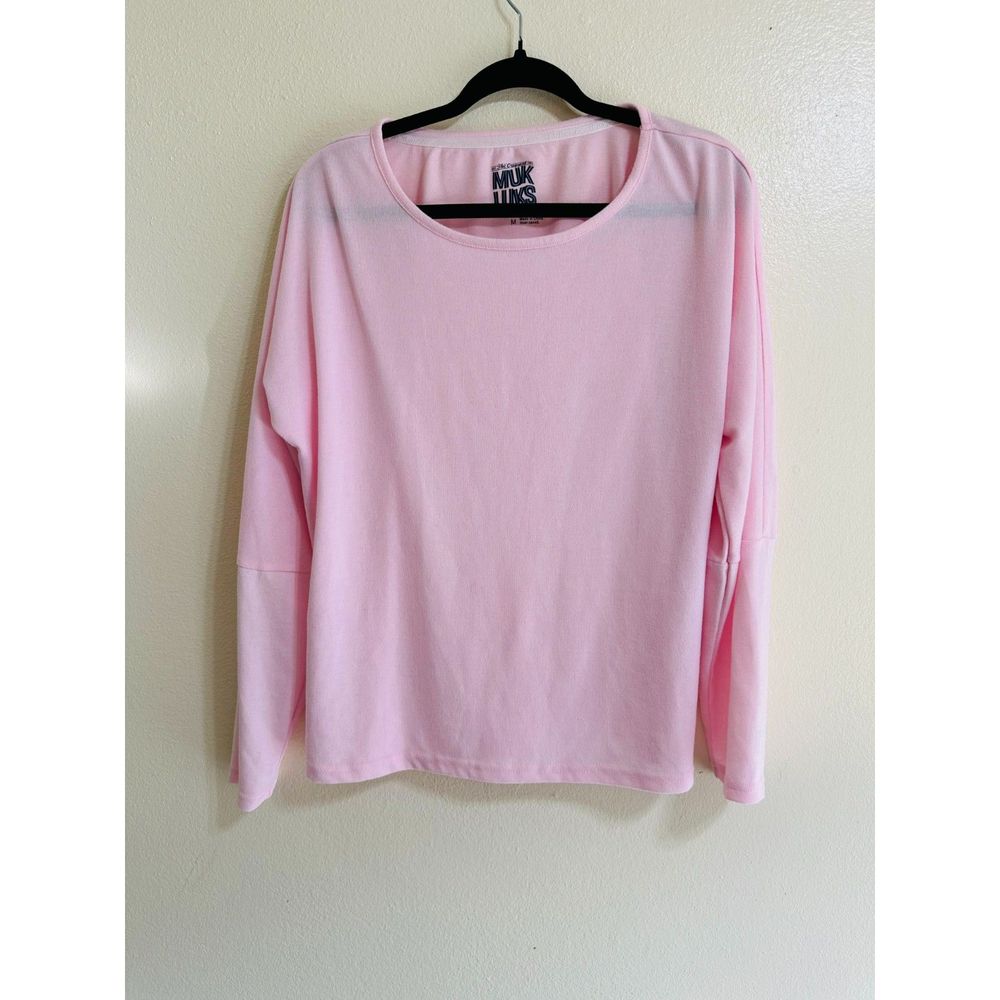 Muk Luks Buttery Soft Pink Long Sleeve Side Slit Scoop Neck Top, Size M